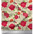 thumbnail image 1 of Soimoi Cotton Cambric Fabric Leaves & Rose Floral Decor Fabric Printed Yard 56 Inch Wide, 1 of 1