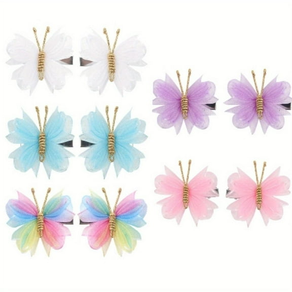 Colorful butterfly hair accessory, mini butterfly hair clip, 2-inch sheer mesh, suitable for women's Halloween role-playing party decoration Wedding Birthday