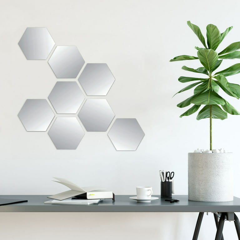 Blue Moon Studio 8Pc Peel & Stick Self-Adhesive Silver Hexagon Wall Mirror  Decals