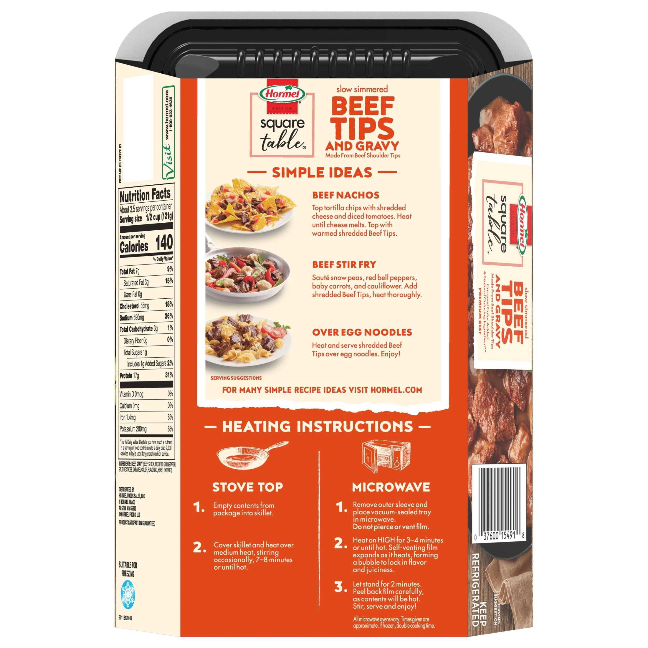 HORMEL SQUARE TABLE Slow Simmered Beef Tips and Gravy, Beef Shoulder Cuts,  Refrigerated, 15 oz Plastic Microwaveable Tray