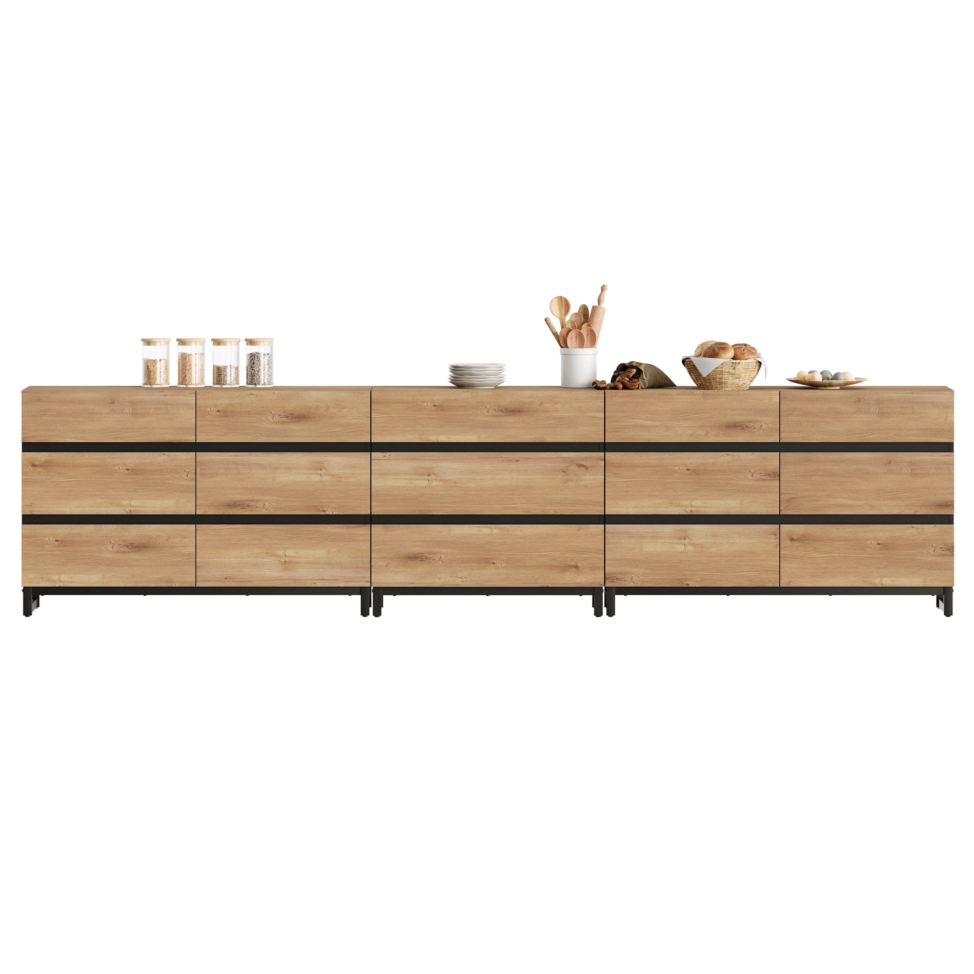 3 In 1 Multifunctional Sideboard Buffet Cabinets With 15 Drawers, Modern Sideboard Credenza With Adjustable Shelf And Metal Base, Coffee Bar Cabinet Storage Cabinet For Living Room, Kitchen