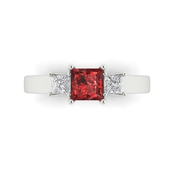 Three-Stone Engagement Ring for Women - 1.11ct Natural Garnet in 18K White Gold Promise Ring