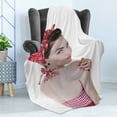 thumbnail image 4 of Pin up Girl Soft Flannel Fleece Throw Blanket, Young Lady Wearing Gingham Patterned Halter-Neck Bikini Topnd Bandana, Cozy Plush for Indoor and Outdoor Use, 50" x 60", Multicolor, by Ambesonne, 4 of 5