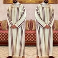 thumbnail image 6 of JUNTEX Lapel Muslim Mens Long Sleeve Thobe Middle East Saudi Arab Kaftan Islamic Abaya Dress Dubai Robes with Striped Pattern, 6 of 14