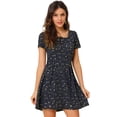 thumbnail image 1 of Vestido De Manga Corta Y Estampado Floral De Corazón De Estrella Por Encima de la rodilla Para Mujer Estrellas Azules S, 1 of 6