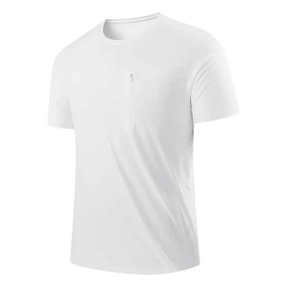 USNSM (L-5XL) Men's Big and Tall Short Sleeve Quick Dry Moisture Wicking Zippered Pocket Crew Neck T Shirt Athletic Running Gym Workout Tee Tops White XXXL