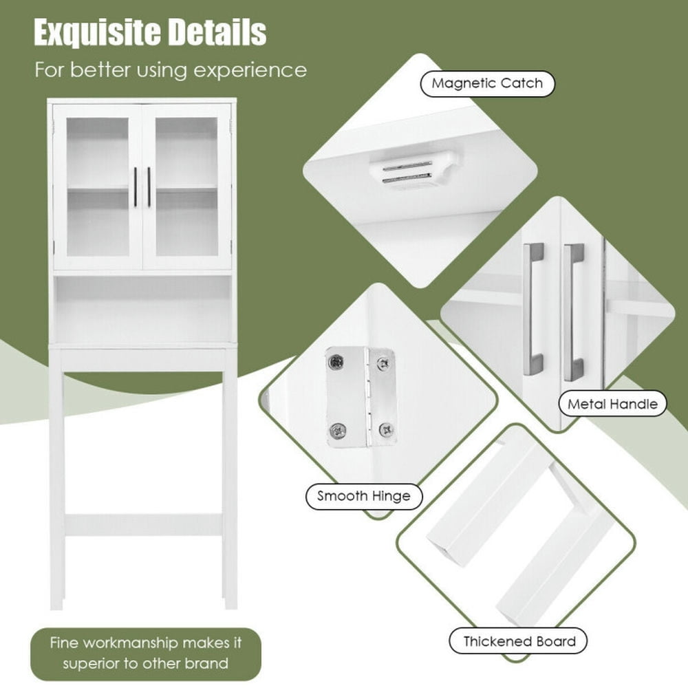 Finihen Toilet Storage Cabinet, Bathroom Cabinet Organizer, Over the Toilet Storage Cabinet Bathroom Space Saver with Tempered Glass Door, for Bathroom, White