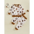 thumbnail image 3 of Toddler Baby Boys Fall Outfits 0 6 12 18 24 Months 2T 3T Letter Rugby Pattern Long Sleeve Crew Neck Sweatshirts with Pants 2 Pcs Clothing Set, 3 of 9