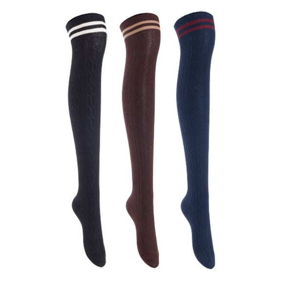 Lian Lifestyle Women's 3 Pairs Incredible Durable Super Soft Unique Over Knee High Thigh High Cotton Socks, Size US 6-9, JMYP1023 Black,Coffee,Navy