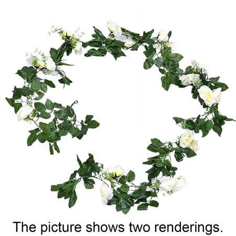 Morttic 7 Feet Fake Rose Vine Flowers Plants Artificial Flower Hanging Rose Ivy Home Hotel Office Wedding Party Garden Craft Art Decor (White ,2pcs)