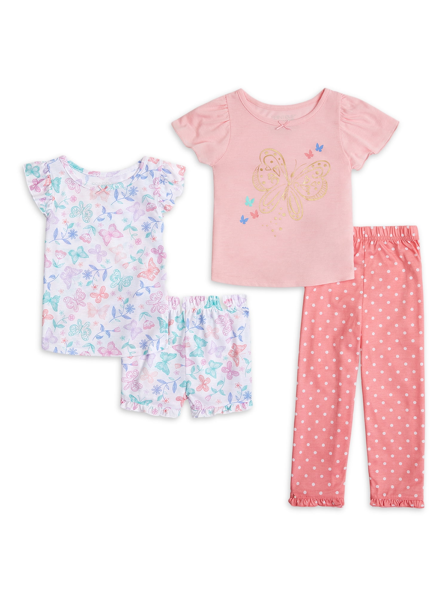 Saint Eve Short Sleeve Crew Neck Elastic Waistband Pajamas (Infant or Toddler) 4 Piece Set