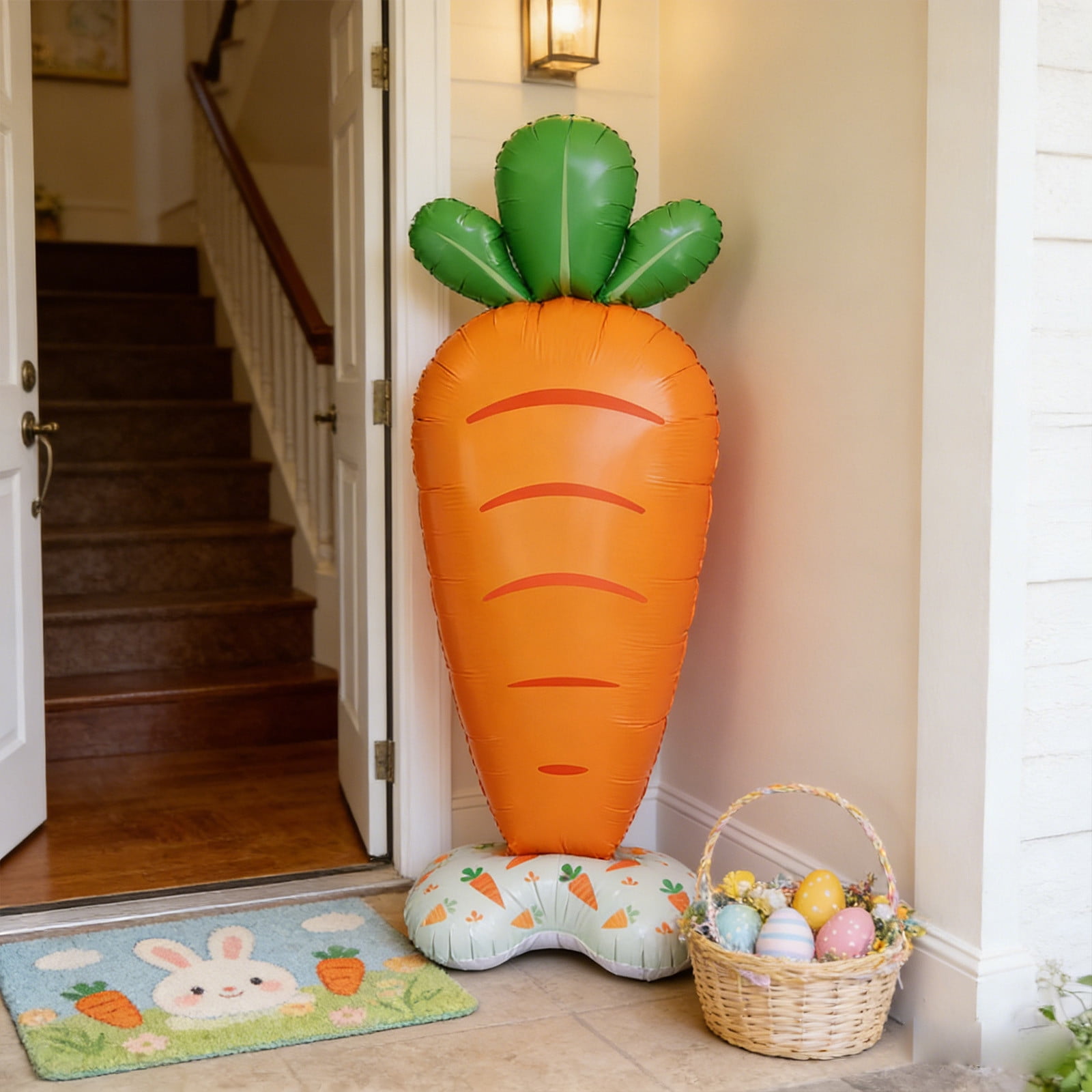 Easter Balloons Jumbo 5ft Standing Foil Balloon, Large Carrot & Bunny Easter Party Decor, Self-Standing Inflatable Indoor Outdoor Decoration