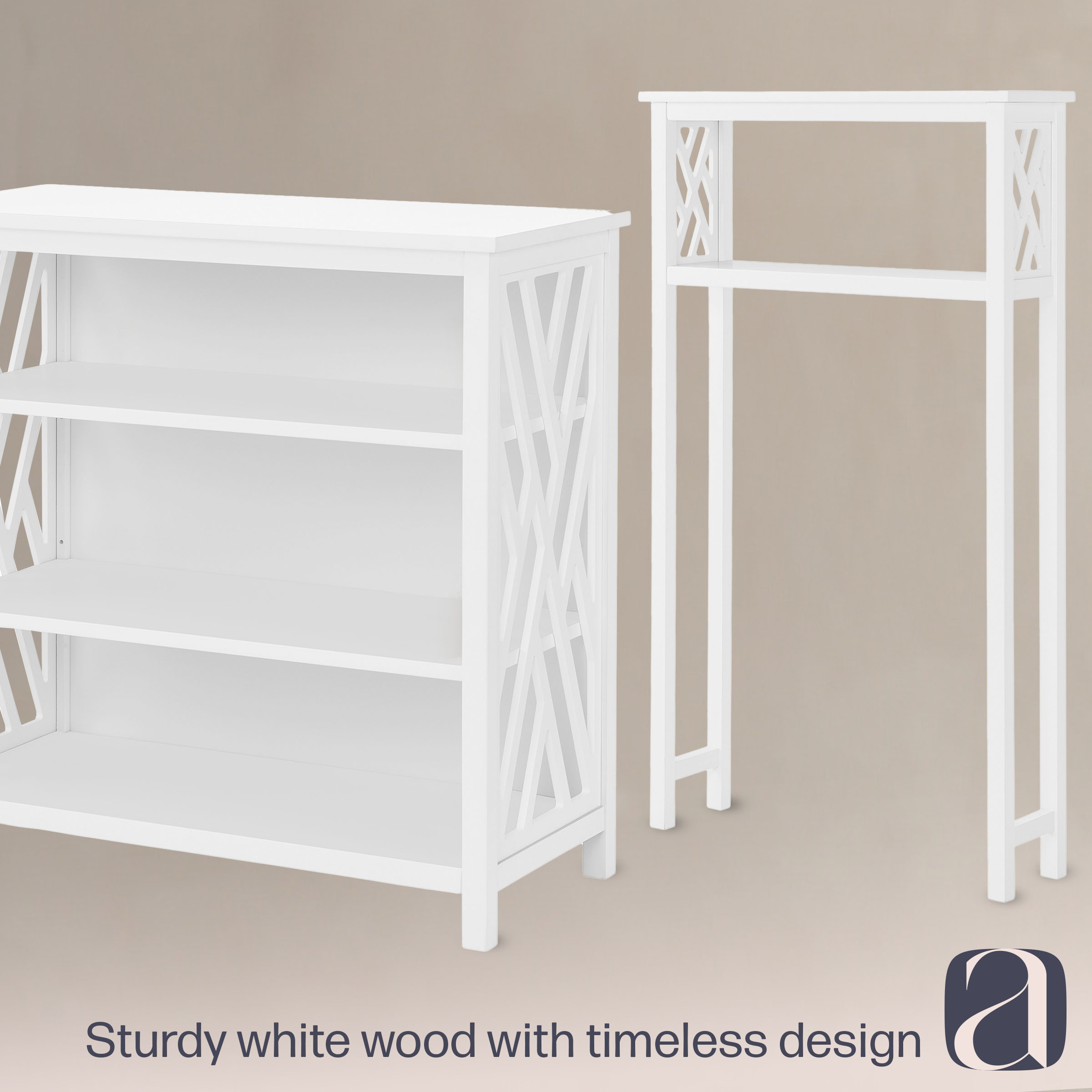 Alaterre Furniture 32x32 Adjustable Shelf Organizer and 27x48 Over The Toilet Storage Rack (White)