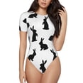 thumbnail image 1 of Balery Black Rabbit Body de cuello redondo de manga corta para mujer Tops de manga corta Tops básicos-X-Large, 1 of 7