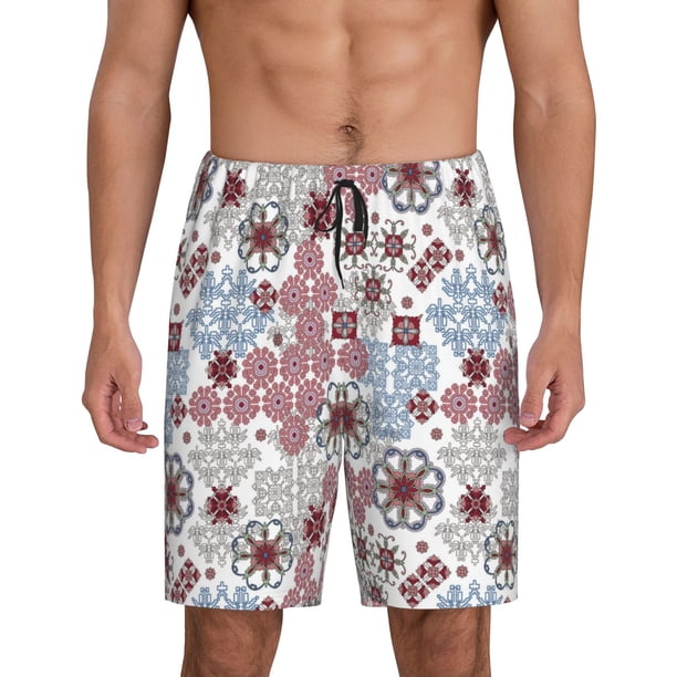 Fotbe Abstract Floral Pantalones Cortos de Pijama para Hombre, Ropa de Dormir, Pantalones de Pijama Cortos para Hombre-Large