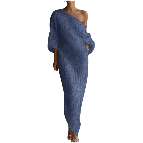 CHUMUD Summer Dresses for Women One Shoulder Dolman Sleeve Maxi Dress, Casual Cocktail Wedding Guest Dress Travel Outfits