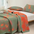 thumbnail image 3 of 100% Cotton Muslin Blanket Jacquard Green Orange Floral Ginkgo Leaves Quilt, Soft Bed Cover Lightweight Breathable Gauzy Reversible Bedspread Coverlet Full/Queen(78"x94"), No Pillow Sham, 3 of 15