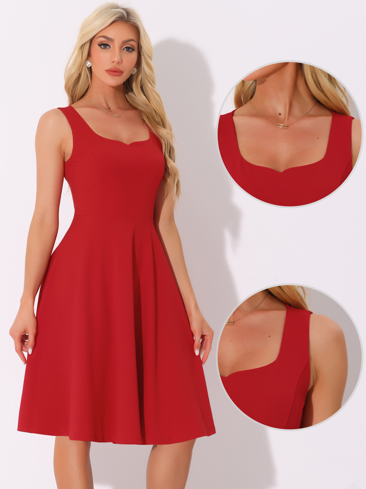 DARING DIVA Sweetheart Neck Swing Sleeveless Dress XL Red