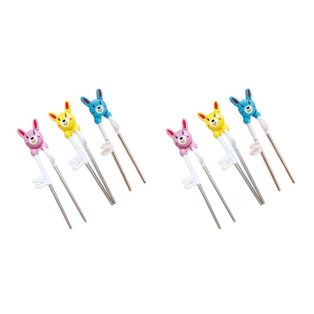 Yuarrent Palillos de metal Patrón de dibujos animados Niños Acero inoxidable Comedor profesional Utensilio de entrenamiento Prop puntos Vajilla Rosa/Amarillo/Azul 2piezas Yuarrent CBP352433
