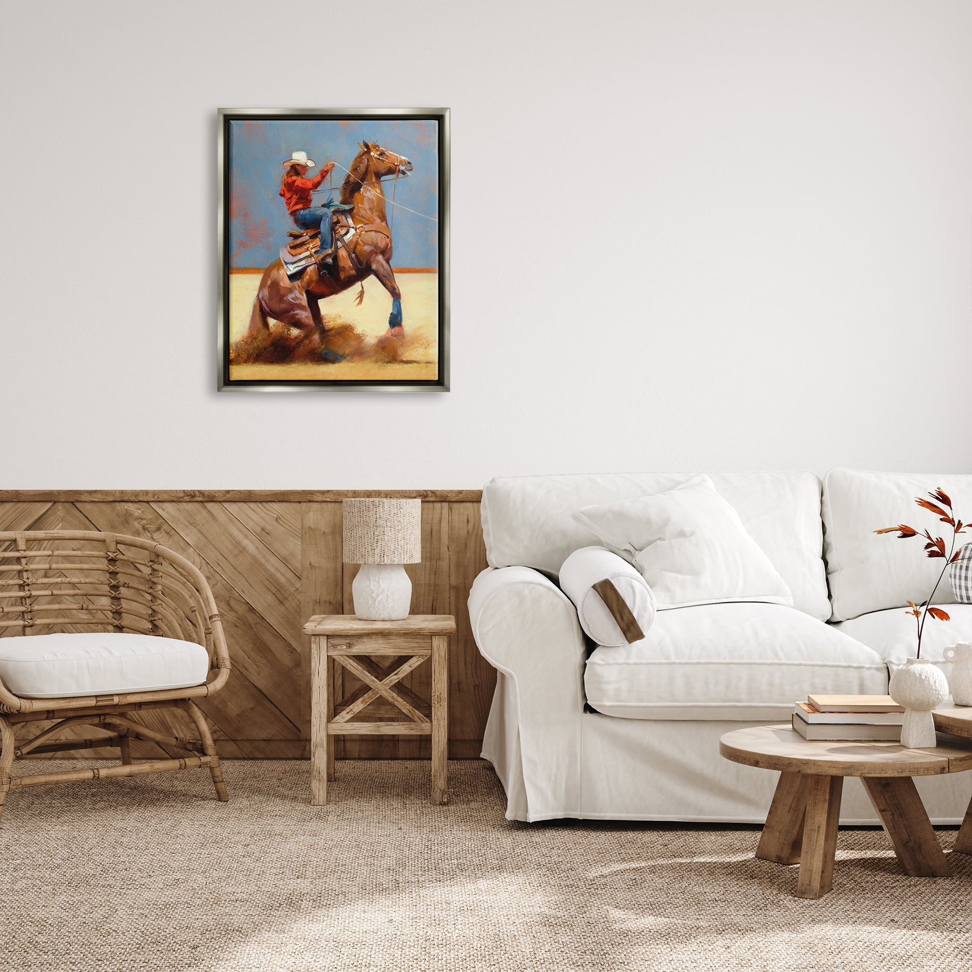 Stupell Industries Equestrian Cowboy Painting Animals & Insects Painting Gray Floater Framed Art Print Wall Art, 25 x 31