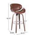 thumbnail image 5 of 30" Walnut + Cognac Swivel Barstool with Bentwood Design for Home Decor and Easy In-Out, 5 of 6
