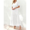 thumbnail image 5 of White Boho Embossed Floral Maxi Dress With V-Neck, Short Sleeves, Tiered A-Line Skirt, 5 of 6