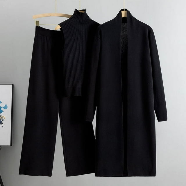 Primavera otoño 3 piezas mujeres Cardigan chándales moda pantalón de punto conjunto señoras suéter traje Vintage moda señoras 3 piezas conjunto