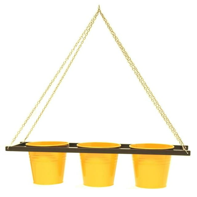 Houston International Trading 8536E SAFF Jardinière Suspendue Triple Émaillée Galvanisée avec Support en Fer, Safran