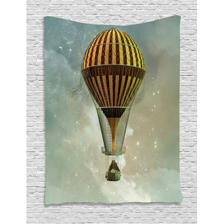 Steampunk Tapestry Fantasy World Hot Air Balloon Rising In The Night Sky Full Of Stars Themed Print Wall Hanging For Bedroom Living Room Dorm Decor