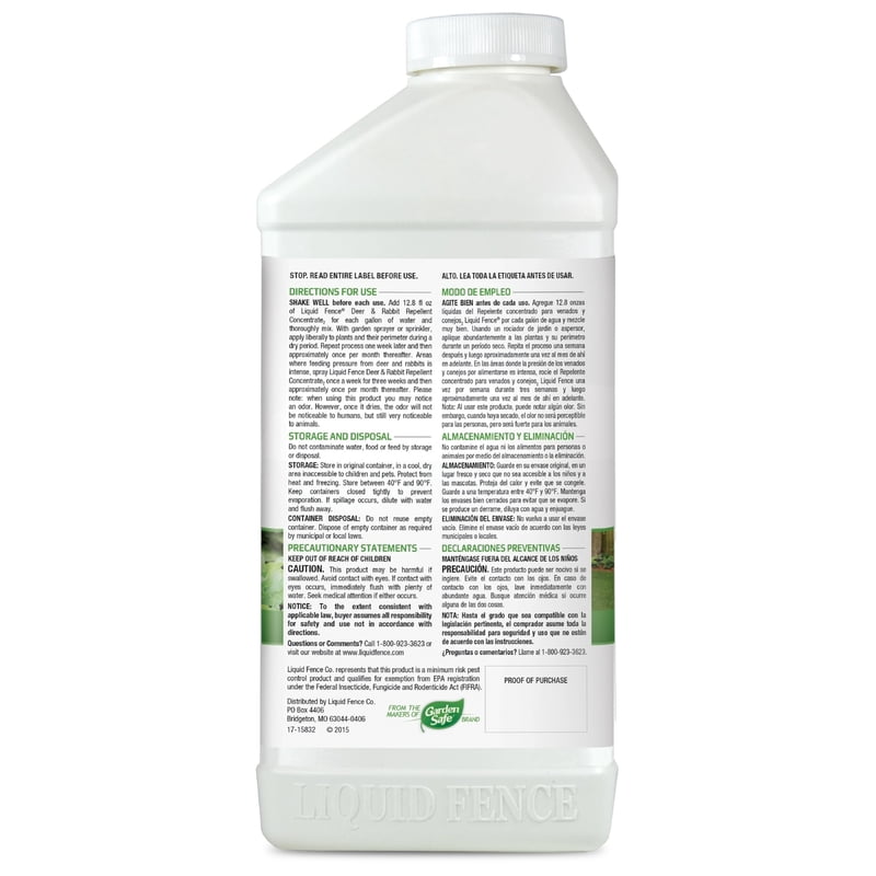 Liquid Fence Deer & Rabbit Repellent Concentrate - Liquid Formula - 40 oz