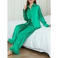 thumbnail image 5 of Womens Silk Satin Pajamas Set Loungewear Feather Trim 2 Piece Sleepwear Lapel Button-Down Pj Set, 5 of 7