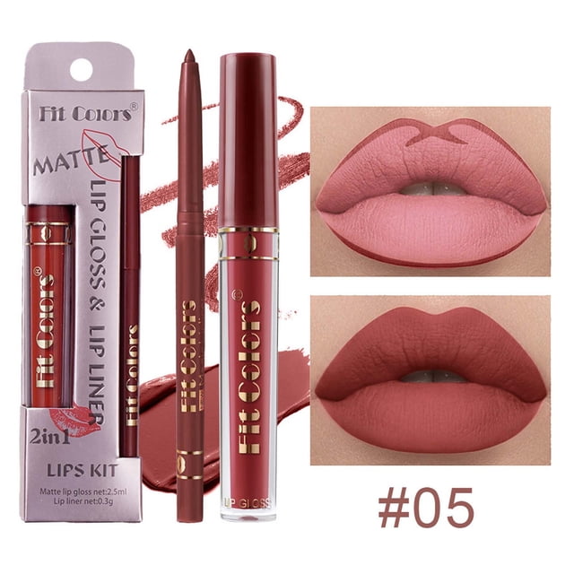 XWSHYW Lápiz Labial Juego de Colores de Labios 2 En 1, El Esmalte de Labios No Se Decolora Fácilmente, Lápiz Labial Mate con Copa de Tinción