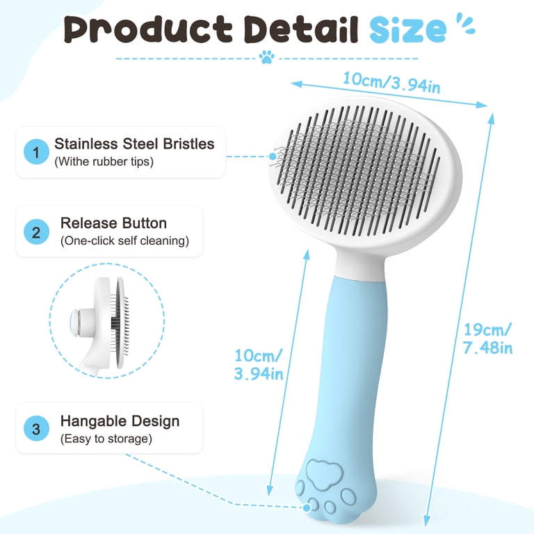 Euqvunn Cat & Dog Self-Cleaning Slicker Brush, Blue photo 2