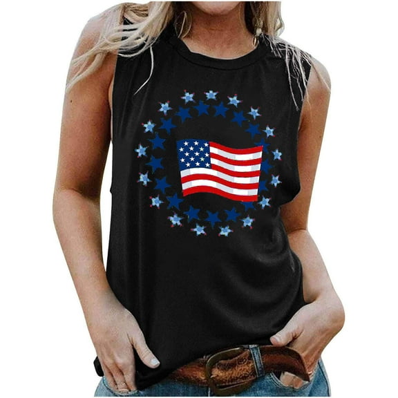 breaise 4th of July Tank Tops for Women Summer Patriotic Red White and Blue Graphic Tshirts Loose Fit Sleeveless T-shirts Cami Breathable Crewneck Tanks Going Out Tops for Women