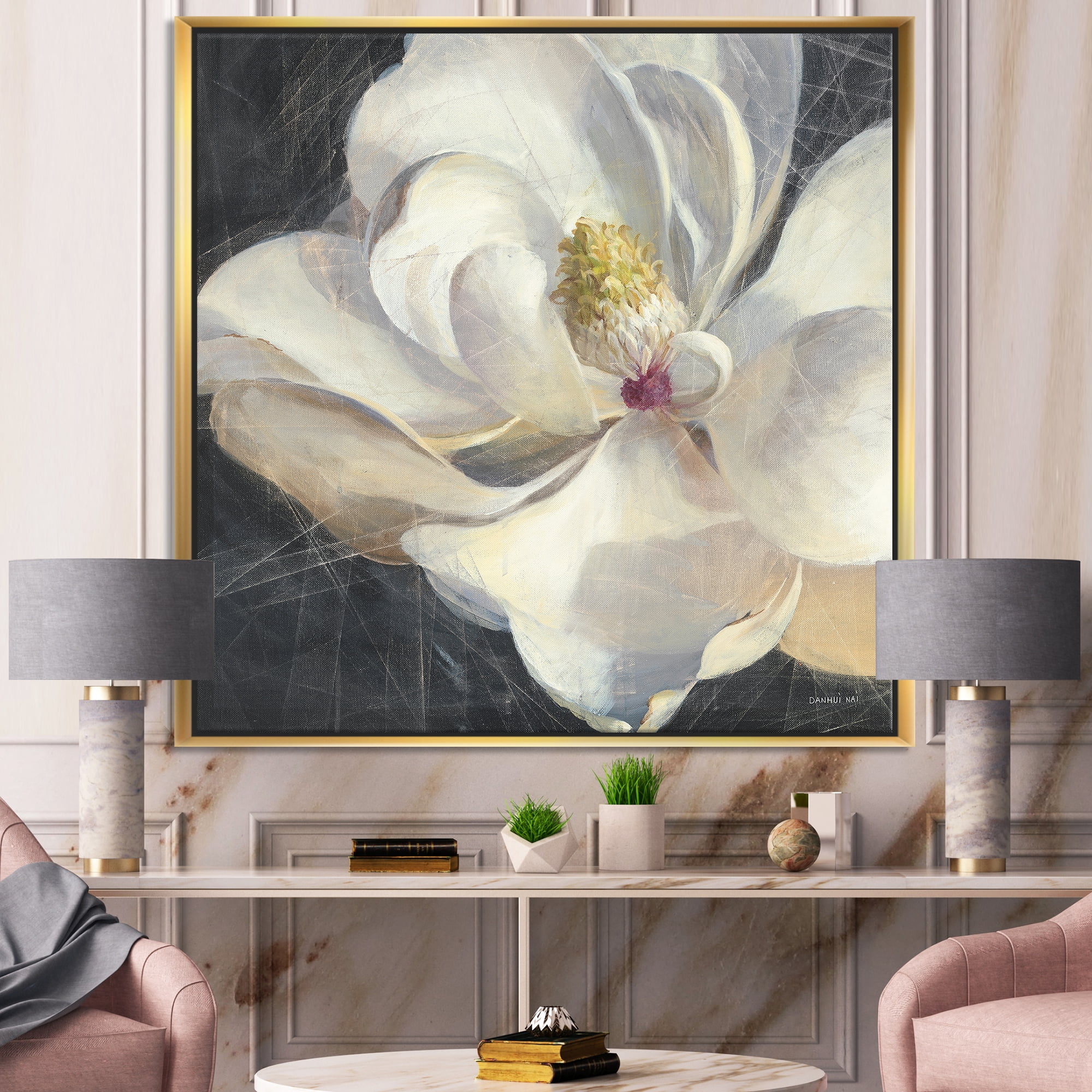 Designart ' Vivid White Magnolia IV ' Shabby Chic Framed Canvas