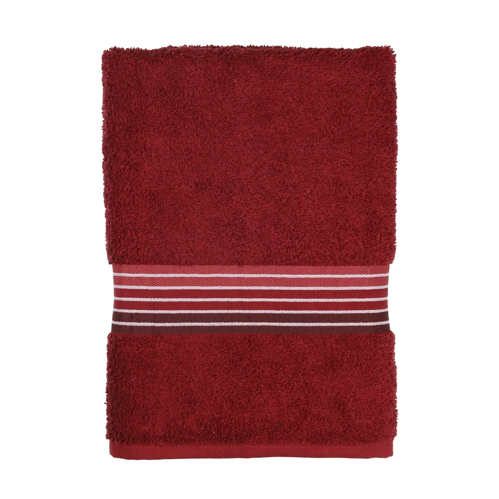 Mainstays Basic Ombre Stripe Bath Towel, Merlot