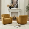thumbnail image 5 of 32.5" W Modern Swivel Chenille Accent Chair Armchair Set of 2, No Assembly Square Barrel Chair for Living Room Bedroom(Camel), 5 of 11