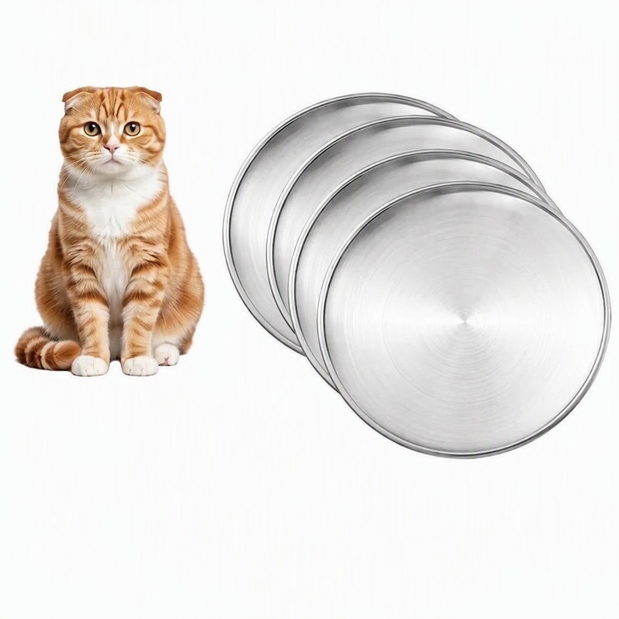 BlinkL Whisker Friendly Cage Mounted Small Stainless Steel Food Bowl with Cat Bowl for Cats, Silver (4 Pack)
