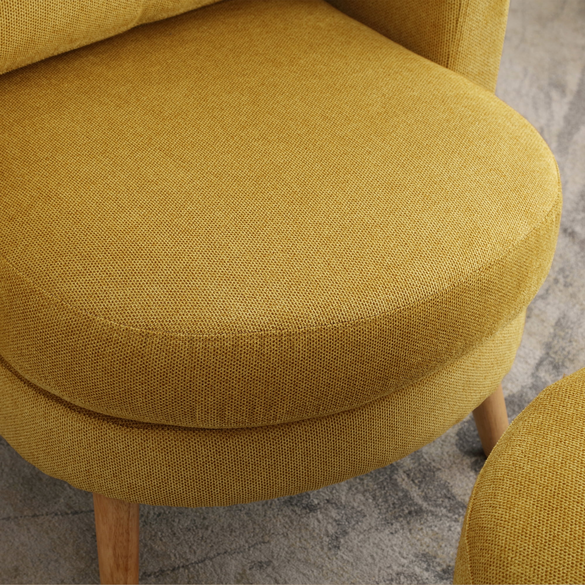 30.7"W Accent Chair with Ottoman,Upholstered Single Sofa with Throw Pillow & High Armrest,Comfort Reading Chair with Wooden Leg for Living Room Bedroom Dorm Room Office,Mustard