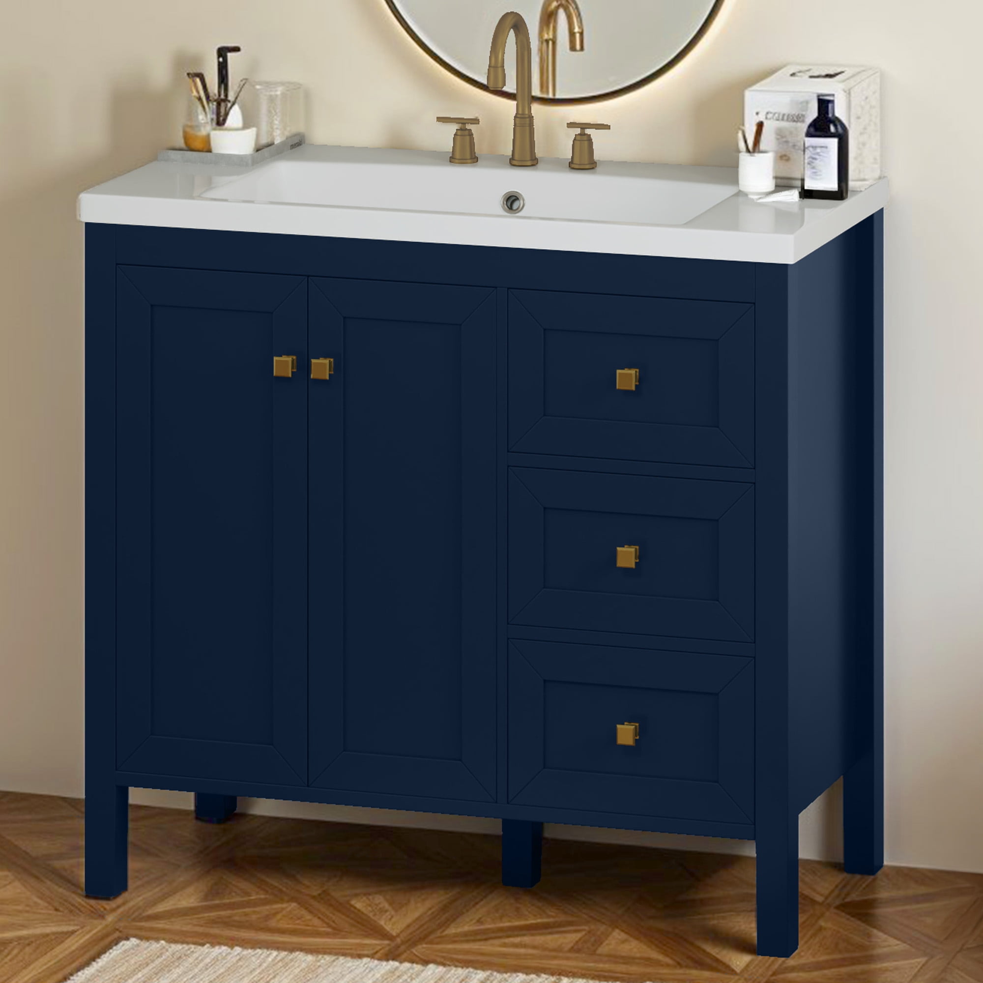Craftian 36'' Modern Bathroom Vanity with Sink Combo, Freestanding Bathroom Storage Cabinet with Drawers & Doors, Blue