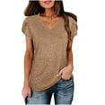 thumbnail image 2 of Blouses for Women Deep V Neck Short Sleeve Tops Curved Hem Shirts Trendy Blouses Casual Loose Tees Tops, 2 of 6