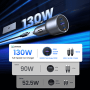 UGREEN 130W USB C Car Charger Adapter, Dual Port Fast Charging for Phones and Tablets