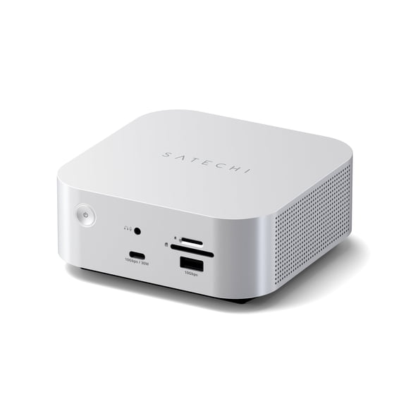 Satechi Thunderbolt 5 CubeDock Dock Station, 80Gbps/120Gbps USB4 v2 Compatible, Built-in NVMe SSD Enclosure, 140W Charging, Multi-Displays up to 8K, 2.5GbE, USB-C/A 10Gbps, Active Cooling, Silver