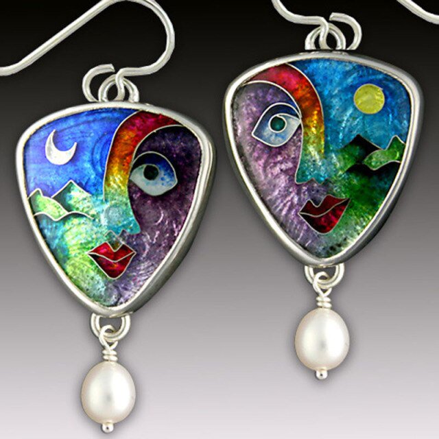 Exquisitos pendientes de gota de perlas de imitación de agua de Color plateado para mujer pendientes de perlas de imitación redondas de color rojo verde brillante Tan Jianjun unisex