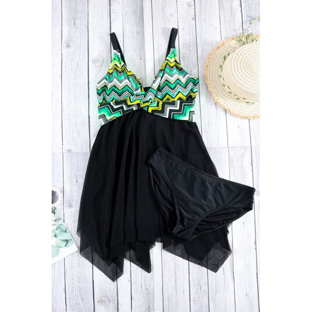 ABPHQTO Conjunto de tankini con dobladillo de pañuelo verde para mujer