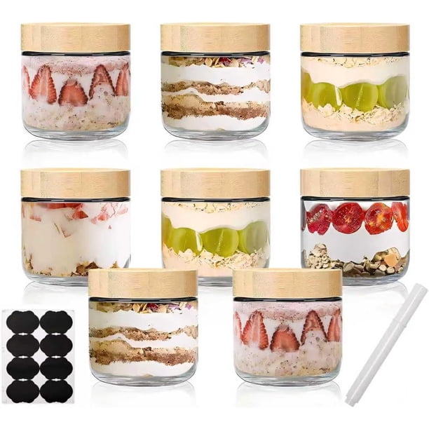 Frascos de Vidrio con Tapa Hermética, Contenedor de Vidrio Reutilizable con Etiquetas y Marcador, Frascos para Cocina, Refrigerador, Salsas y Meal Prep (8 piezas)