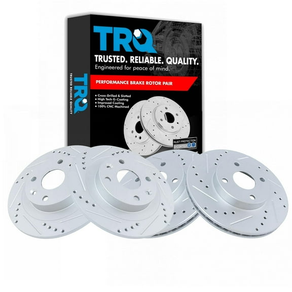 TRQ Front and Rear Performance Brake Rotors Set Premium G-Coated Cross Drilled & Slotted Fits Select 1994-2005 Mazda Miata
