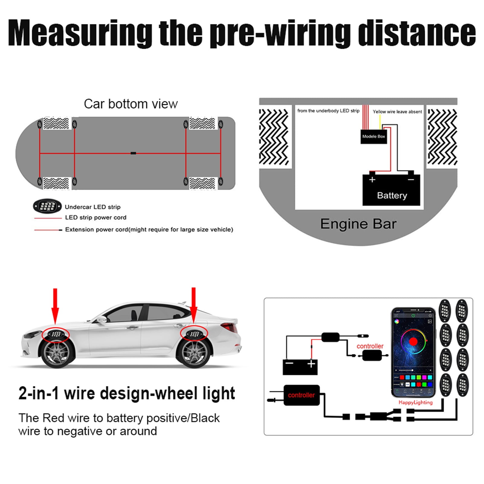 Multicolor LED Lights Lights LED Rock Lights 8pcs Multicolor LED Lights Brightness Adjustment Waterproof with APP BT Sync with Music Function for SUV ATV UTV