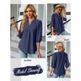 thumbnail image 3 of ZXSXSY Women Eyelet Crochet V Neck Lantern 3/4 Sleeves Scoop Hem Flowy Casual Dressy Blouse, 3 of 7