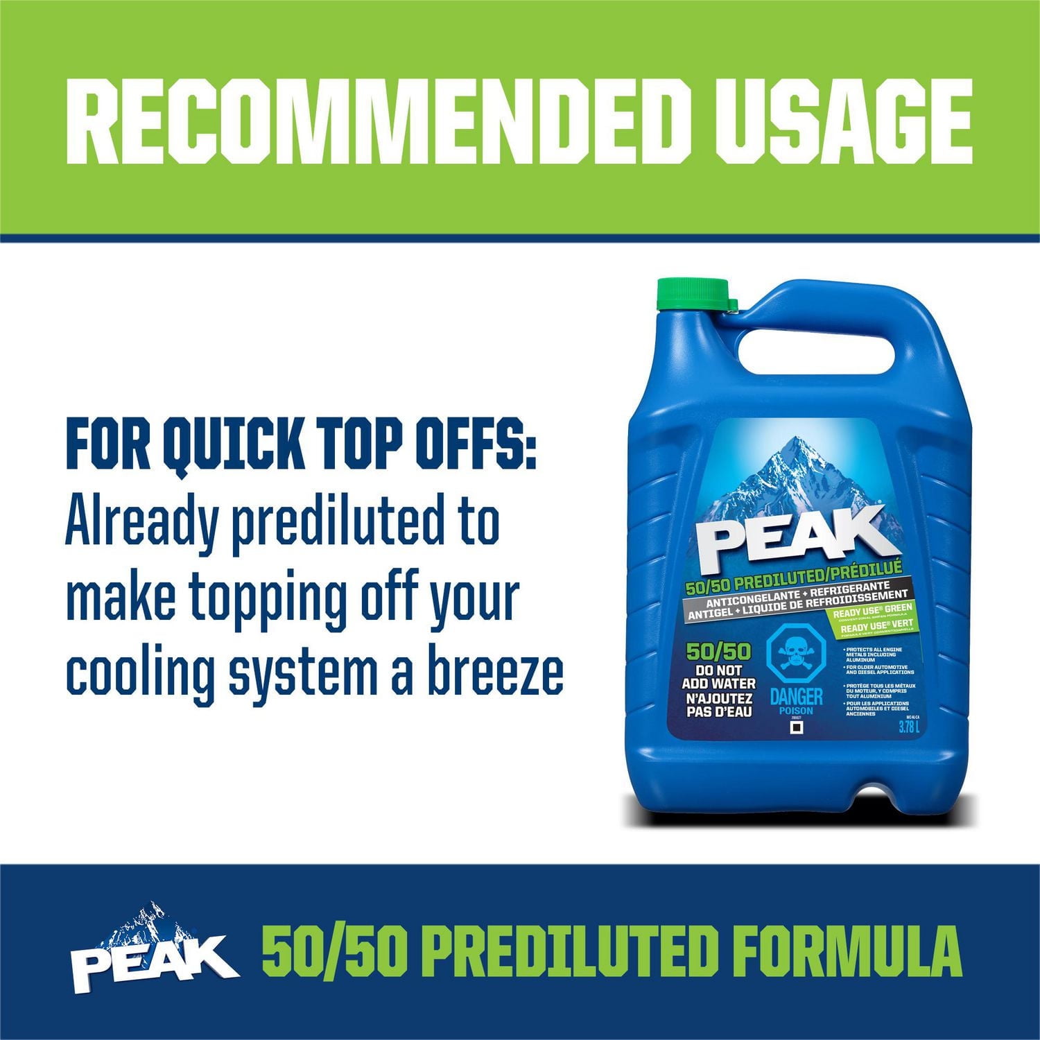 PEAK Green Antifreeze 50/50 Mix, 3.78 Liters, PEAK Green 50/50 AFC